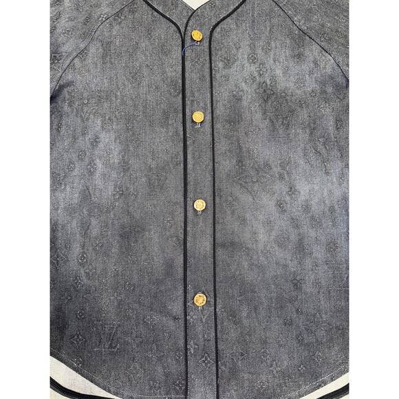 Louis Vuitton Black Embossed Monogram Logo Baseball Shirt Short Sleeve Button L - Picture 15 of 16